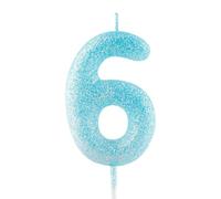 Bougie bleue à paillettes pour 6e anniversaire - Numéro 6 - Décoration de gâteau d'anniversaire pour filles, garçons, femmes, anniversaires de mariage