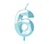 Bougie bleue en forme de chiffre 6 pour gâteau d'anniversaire, bougie de 6e anniversaire pour gâteau d'anniversaire - Bougie bleue pour gâteau de 6e anniversaire - Pour garçons de 6 ans - Bleu