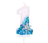 Bougie bleue pour 1er anniversaire - Numéro 1 - Bougie d'anniversaire pour gâteau d'anniversaire - 1er anniversaire - Décoration de gâteau pour fille de 1 an - Thème de la Reine des neiges