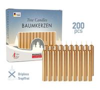 BRUBAKER - Bougies de Noël en Cire - Lot de 200 - Idéales pour Sapin & Pyramide de Noël - Ø 1,25 cm - Doré/Or