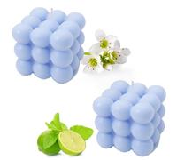Bougie Bulle | Bougies artisanales naturelles et parfumées | Bougies 100% végétaliennes | Bougies décoratives durables à base de cire de soja naturelle | décoration bohème | 6 x 6 x 6 cm (2pc, bleu)