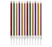 Bougie Chandelle Longue, Bougies d'Anniversaire avec Support Multi Couleur Bougies de Gâteau pour la Décoration Fête Mariage d'Anniversaire(24 Pièces)