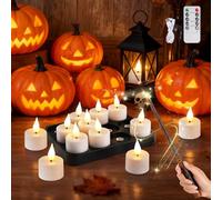 Bougie Chauffe Plat LED Rechargeable, 12pcs Bougies à LED Flamme Vacillante Bougie Decorative avec Magie Télécommande pour Deco Noel Halloween