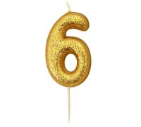 Bougie chiffre 6 doré à paillettes - Or