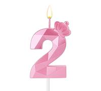 Bougie Chiffre, 7,5 cm Bougie d'Anniversaire 3D Bougie Gâteau Rose Bougie Anniversaire Couronne pour Fille Décoration pour Fête d'Anniversaire Mariage Anniversaire (2)