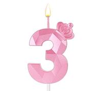 Bougie Chiffre, 7,5 cm Bougie d'Anniversaire 3D Bougie Gâteau Rose Bougie Anniversaire Couronne pour Fille Décoration pour Fête d'Anniversaire Mariage Anniversaire (3)