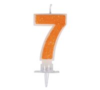 Bougie - Chiffre "7"Av.Paillet Et Fixation, Orange, 10cm, 1 Set