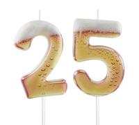 Bougie Chiffre Anniversaire Style Bière, Décoration Gâteau 25ème Anniversaire, Bougie Print Numéro à Bulles et Mousse,Idéale pour Fête d’Adulte,Homme, Mari Déco Barbecue et Soirée