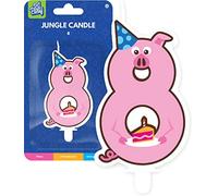 Bougie chiffre de 0 à 9 avec pied enfichable comme décoration pour anniversaire d'enfant | env. 10 cm x 4,5 cm | Safari Zoo Animaux du zoo Anniversaire Bougie d'anniversaire Chiffre 8 - Cochon