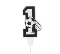 Bougie Chiffre Football, Décoration Gâteau Anniversaire, Chiffre 0 à 9, Noir et Blanc, 5.5 x 8.5 cm, Design Ballon de Foot, Paraffine avec Base Plastique, Anniversaire Fille ou Garçon (Chiffre 1)
