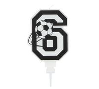 Bougie Chiffre Football, Décoration Gâteau Anniversaire, Chiffre 0 à 9, Noir et Blanc, 5.5 x 8.5 cm, Design Ballon de Foot, Paraffine avec Base Plastique, Anniversaire Fille ou Garçon (Chiffre 6)
