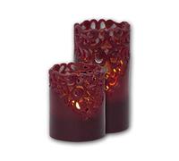 Bougie cire LED CLARY bordeaux design vrille, lot de 2