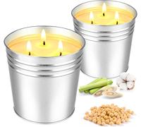 Bougie Citronella Outdoor Grande, 2 x 15oz Bougies Outdoor Cire de Soja Naturelle Bougie Citronella Jardin avec 3 mèches Bougie Citronnelle pour jardin, camping, balcon,180 Durée de combustion
