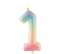 Bougie colorée pailletée pour le 1er anniversaire, numéro 1 d'anniversaire, topper de gâteau pour filles et femmes, décorations de fête à thème coloré pailleté, fournitures cadeaux d'anniversaire