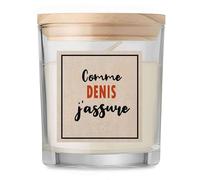 Bougie Comme Denis J'assure - Candle - Idée Bougie Cadeau Personnalisable Cadeau Anniversaire Fête Original Famille Travail Départ Collègue Retraite Noël.