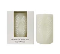 Bougie commémorative en forme d'ailes d'ange gardien | Bougie pilier blanche avec ailes délicatement sculptées | Cadeau de condoléances réconfortant | 10 x 6,5 x 6,5 cm