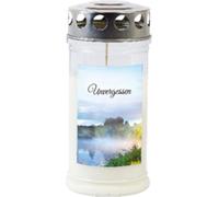 Bougie commémorative, petite, forêt/non oubliée avec couvercle argenté, durée de combustion jusqu'à 4 jours