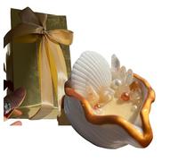 Bougie coquillage doré cire naturelle de soja 10h de combustion parfumée mèche coton naturelle décoration élégante idée cadeau noël orginal femme pièce unique artisanale (Nacré)