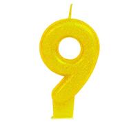Bougie couleur effet paillettes anniversaire numéro 8,5 cm - Décoration de gâteau, bougies gâteau anniversaire enfant, fête d'enfant, événements, célébrations (9, jaune)