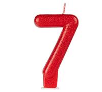 Bougie couleur effet paillettes anniversaire numéro 8,5 cm - Décoration pour gâteau, bougies gâteau anniversaire enfant, fête d'enfant, événements, célébrations (7, rouge)