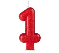 Bougie couleur effet paillettes anniversaire numéro 8,5 cm - Décoration pour gâteau, bougies gâteau anniversaire enfant, fête d'enfant, événements, célébrations (1, rouge)