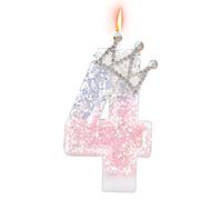 Bougie Couronne Anniversaire, Paillettes Rose et Argent Bougies d'Anniversaire Numérotées Décoration de Gâteau Numérotée pour Anniversaires Mariages Baby Showers (Numéro 4)