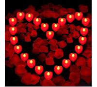 Bougie Cœur Led 24 Pièces, Bougies Romantiques Led Avec 2000 Pétales De Rose Artificiels, Bougie Led Chauffe Plat Pour Mariage Sai