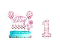 Bougie d’anniversaire Chiffre 1 Rose Pailletée Papillon, Set 18 Pièces avec Bougie et Cake Topper, Décorations de Gâteau pour Anniversaire Fille, Bébé, Princesse Party