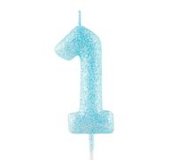 Bougie d'anniversaire 1er anniversaire - Bougie numéro 1 bleue avec paillettes - Décoration lumineuse pour gâteau - Bougie d'anniversaire pour filles, garçons, femmes - Célébrations d'anniversaire