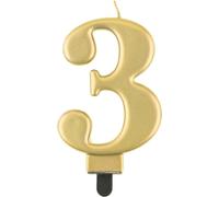 Bougie d'anniversaire - 3 - or métallique - 8 cm