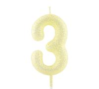 Bougie d'anniversaire 3e anniversaire en or - Bougies de gâteau numéro 3 - Décorations de gâteau scintillantes jaune or - Bougie d'anniversaire lumineuse pour filles, garçons, femmes - Fournitures de
