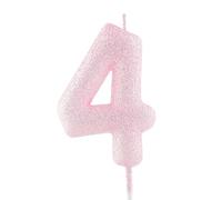 Bougie d'anniversaire 4 ans - Rose pailleté - Chiffre 4 - Décoration de gâteau d'anniversaire - Bougie d'anniversaire pour filles, garçons, femmes - Fournitures de fête