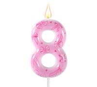 Bougie d'Anniversaire à Noud Rose, Élégante Bougie Chiffrée Thème Noud Topper pour Gâteau d'Anniversaire pour Femmes Filles Fêtes Thème Princesse Mariage Décoration (Chiffre 8)