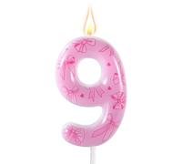 Bougie d'Anniversaire à Noud Rose, Élégante Bougie Chiffrée Thème Noud Topper pour Gâteau d'Anniversaire pour Femmes Filles Fêtes Thème Princesse Mariage Décoration (Chiffre 9)