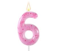 Bougie d'Anniversaire à Noud Rose, Élégante Bougie Chiffrée Thème Noud Topper pour Gâteau d'Anniversaire pour Femmes Filles Fêtes Thème Princesse Mariage Décoration (Chiffre 6)