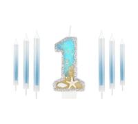 Bougie d'anniversaire à paillettes pour 1er anniversaire, pour garçons et filles, décoration de 1er anniversaire sur le thème de la sirène, bougie d'anniversaire à paillettes argentées, bougie