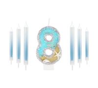 Bougie d'anniversaire à paillettes pour 8e anniversaire, décoration de 8e anniversaire sur le thème de la sirène, bougie d'anniversaire à paillettes argentées, décoration de fête d'anniversaire sur le