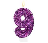 Bougie d'Anniversaire à Paillettes Violets, Bougies d'Anniversaire Chiffres Violets à Paillettes Décorations de Gâteaux Romantiques et Scintillantes Articles de Mariage (Chiffre 9)