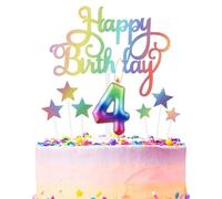 Bougie d'anniversaire arc-en-ciel numéro 4 pour gâteau, bougies d'anniversaire arc-en-ciel métalliques décorations de gâteau, bougie joyeux 4e anniversaire, bougies de gâteau colorées décorations de
