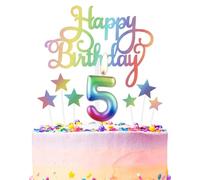 Bougie d'anniversaire arc-en-ciel numéro 5 pour gâteau, bougies d'anniversaire arc-en-ciel métalliques décorations de gâteau, bougie joyeux 5e anniversaire, bougies de gâteau colorées décorations de