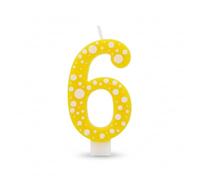 Bougie d'anniversaire avec pois, paraffine, 12,5 cm, flamme stable (jaune 6)