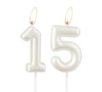 Bougie d'anniversaire blanche nacrée en forme de chiffre 15 pour fille, anniversaire de mariage, commémoration