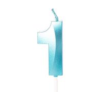 Bougie d'anniversaire bleue en forme de chiffre 1 pour gâteau, 1er anniversaire