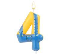Bougie d'Anniversaire Bleue et Jaune, Bougie Numérotée d'Anniversaire Bougie à Thème Dessin Animé Blue Jeans Happy Birthday pour la Décoration d'Anniversaire de Mariage(Numéro 4)