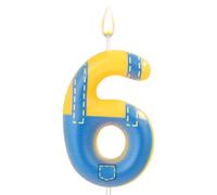 Bougie d'Anniversaire Bleue et Jaune, Bougie Numérotée d'Anniversaire Bougie à Thème Dessin Animé Blue Jeans Happy Birthday pour la Décoration d'Anniversaire de Mariage(Numéro 6)