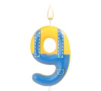 Bougie d'Anniversaire Bleue et Jaune, Bougie Numérotée d'Anniversaire Bougie à Thème Dessin Animé Blue Jeans Happy Birthday pour la Décoration d'Anniversaire de Mariage(Numéro 9)