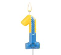 Bougie d'Anniversaire Bleue et Jaune, Bougie Numérotée d'Anniversaire Bougie à Thème Dessin Animé Blue Jeans Happy Birthday pour la Décoration d'Anniversaire de Mariage(Numéro 1)
