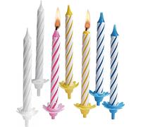 Bougie d'anniversaire Bougie pour gâteau avec support assorti blanc/rose/jaune/bleu 24pc