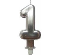 Bougie d'Anniversaire Chiffre 1 7cm Argent Gris