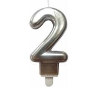 Bougie d'Anniversaire "Chiffre 2" 7cm Argent Gris G